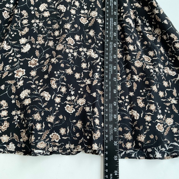 Mango Babydoll Floral Mini Dress XS Black/Brown Long Sleeve VNeck Boho Romantic - Picture 4 of 13